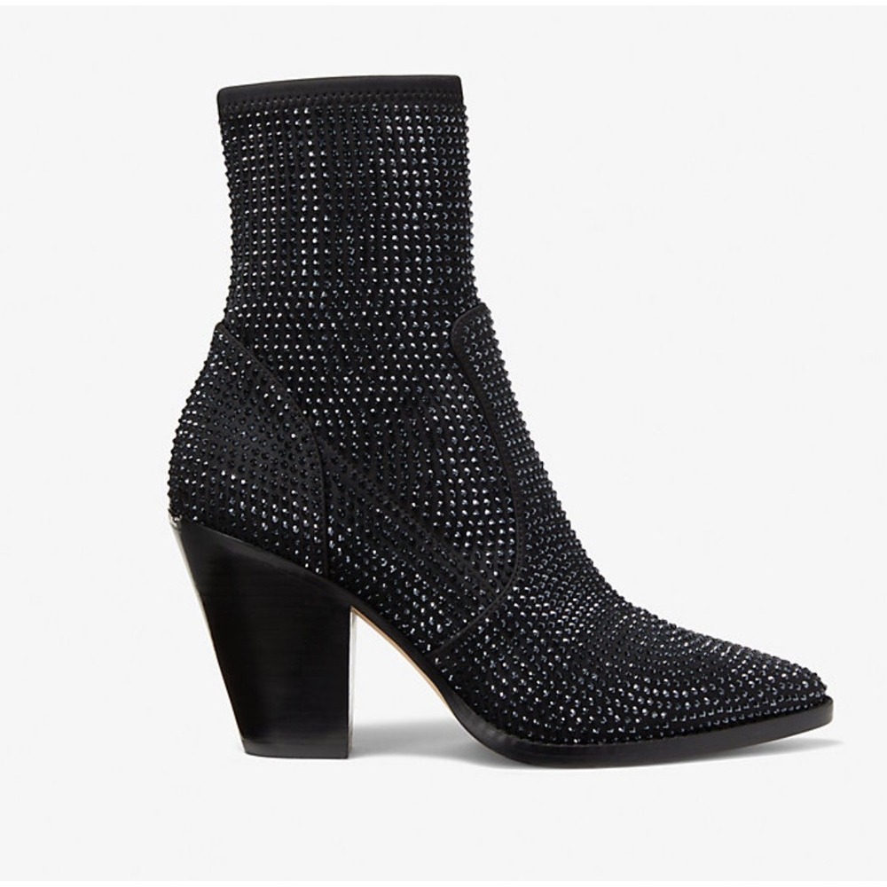 Michael Kors Dover Embellished Scuba Boot Rhinestone Pointed Toe Heels SZ 8 NWOT